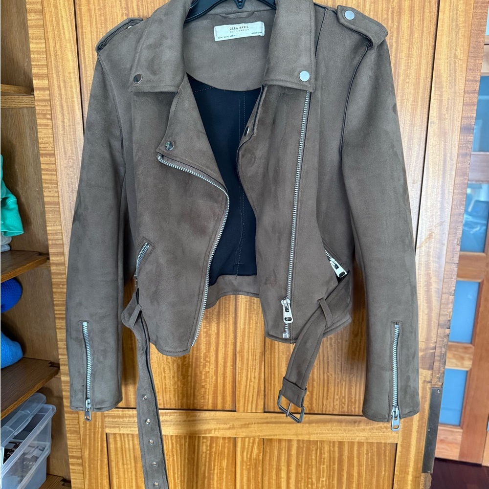 Zara Brown Suede Leather Moto Jacket